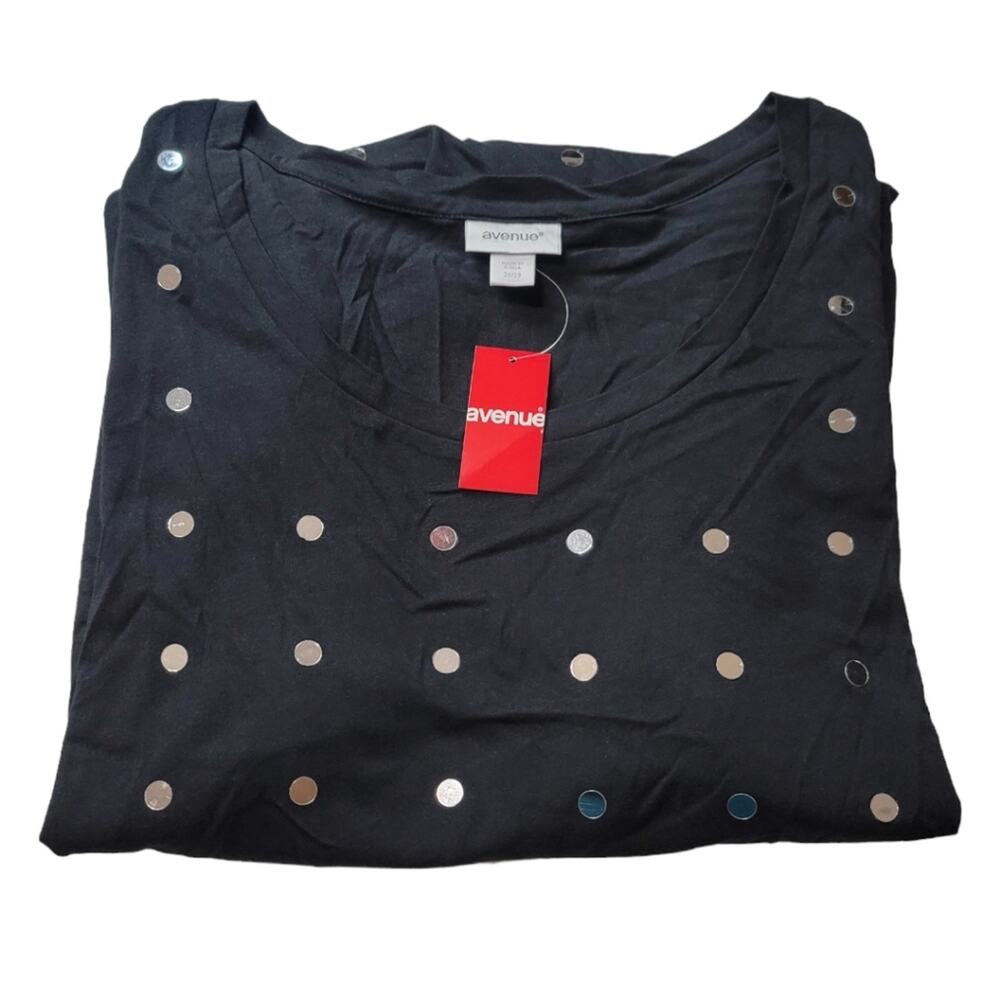 Avenue Black Short Sleeve Scoop Neckline Polka Dot Sequin Top Size 26/28 - Picture 3 of 6